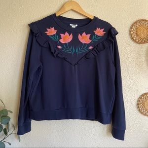 ASOS Monki Ruffled Embroidered Sweatshirt